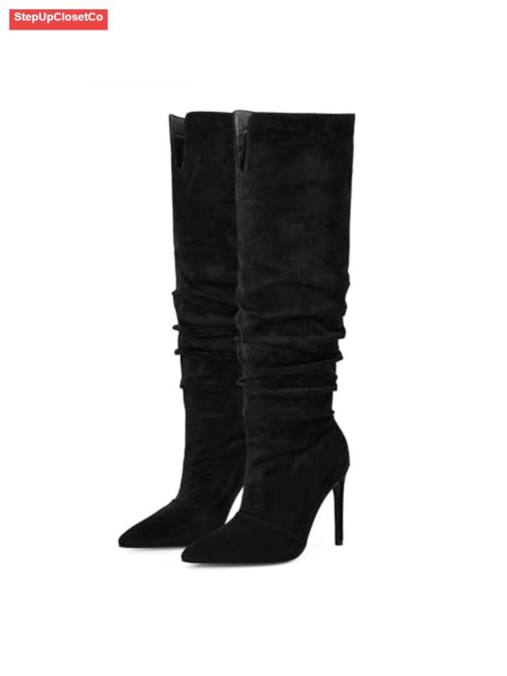 Women's Closed Toe Knee High Stiletto Heel Slouchy Boot Pointed Toe Slip On